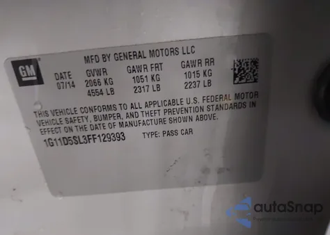 2015 Chevrolet Malibu 2Lt from USA, damaged, VIN 1G11D5SL3FF129393